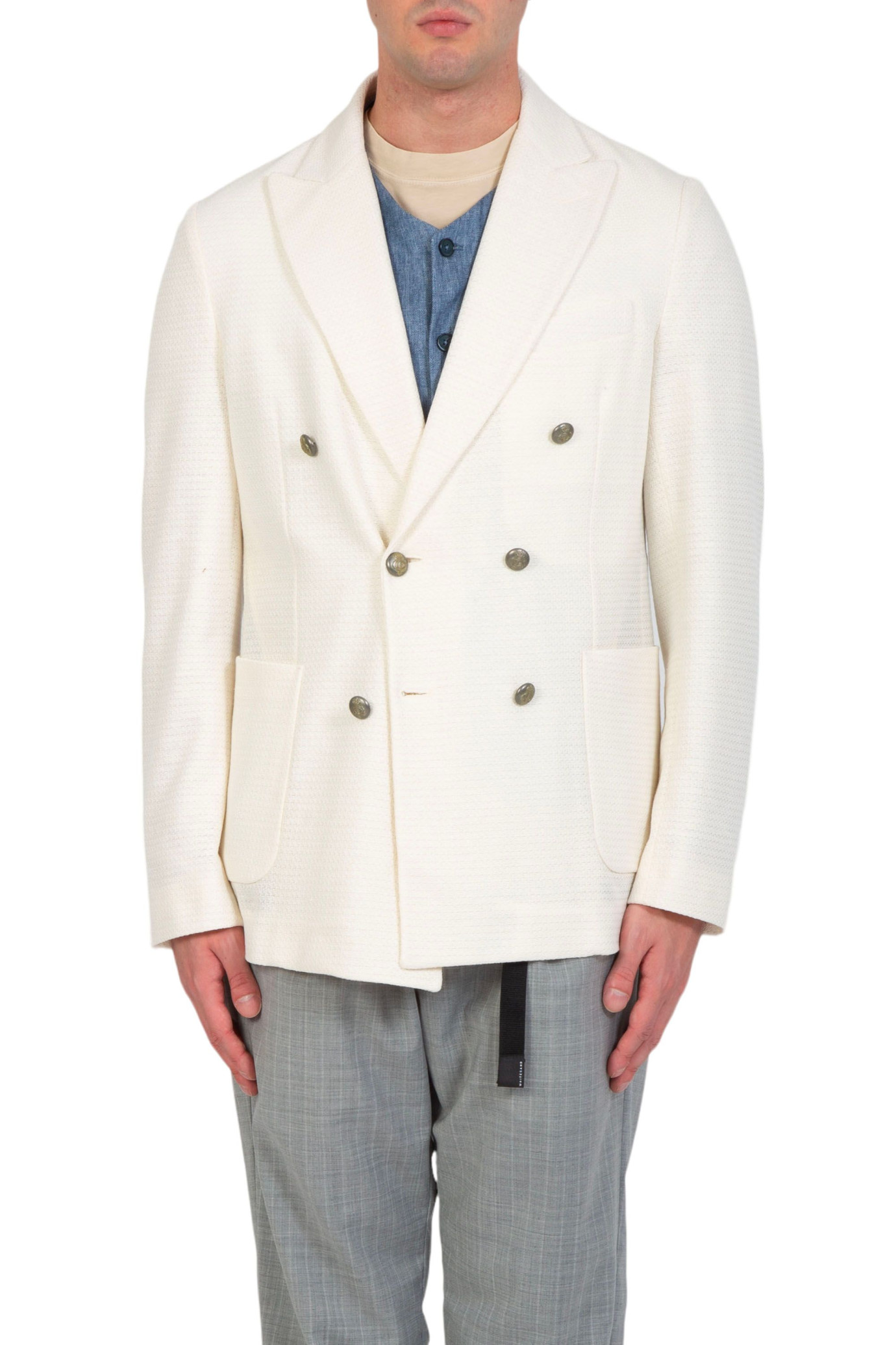 Double-Breast Linen Blend Blazer BIANCO