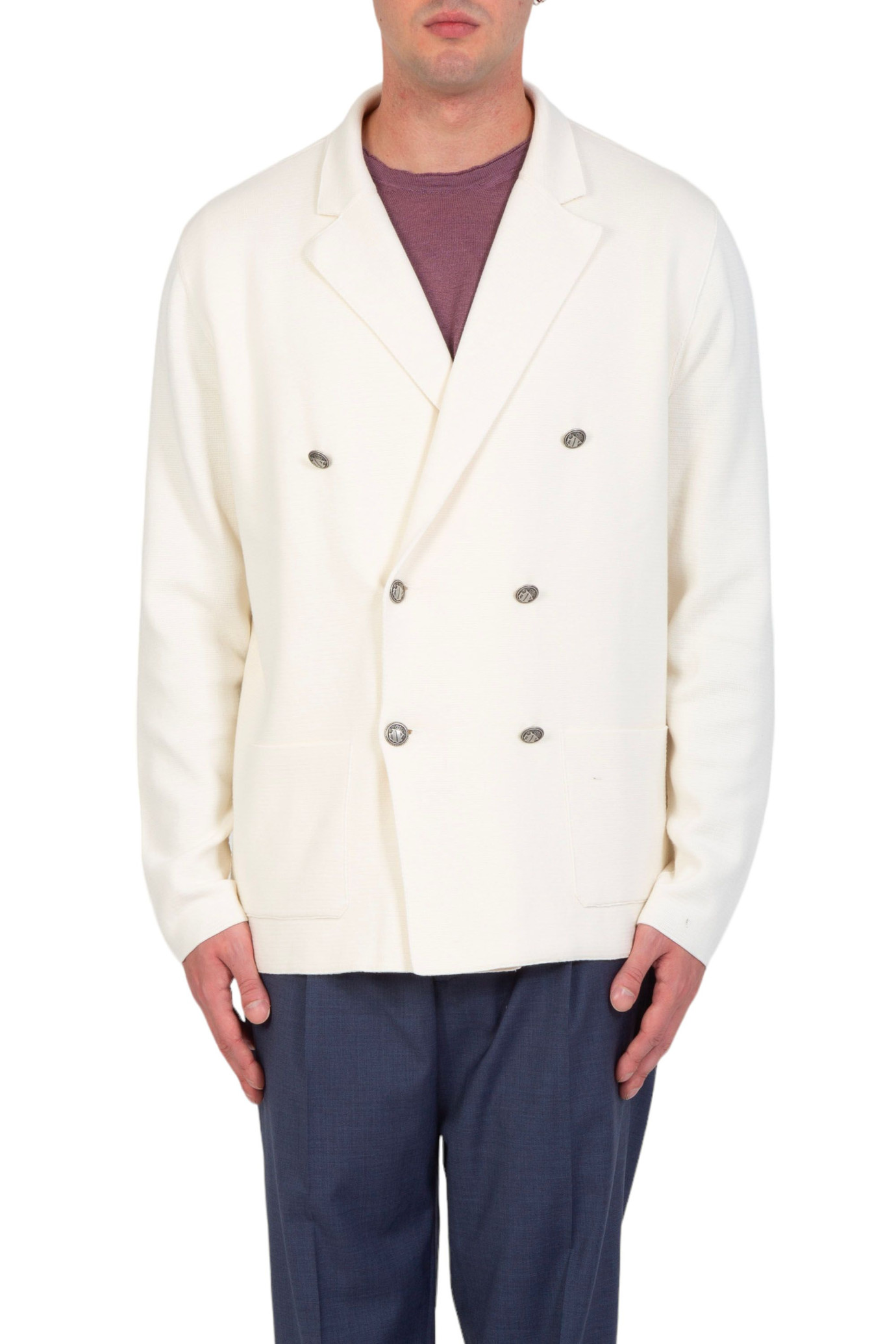 Double Breast Knit Blazer BIANCO