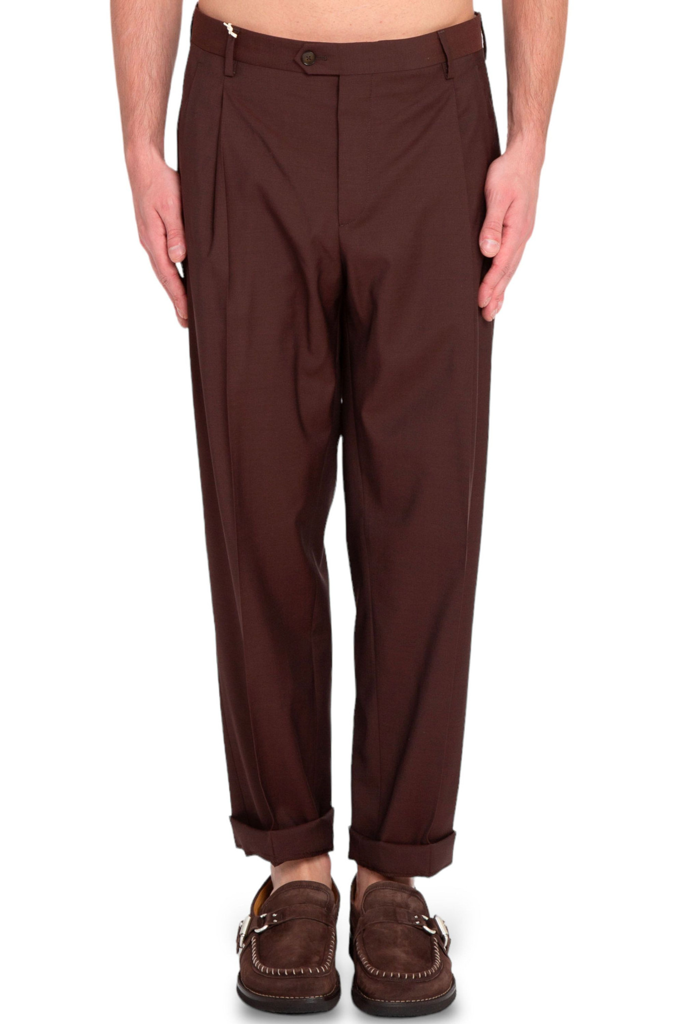 Arno Zignone Wool Pleated Pants MARRONE