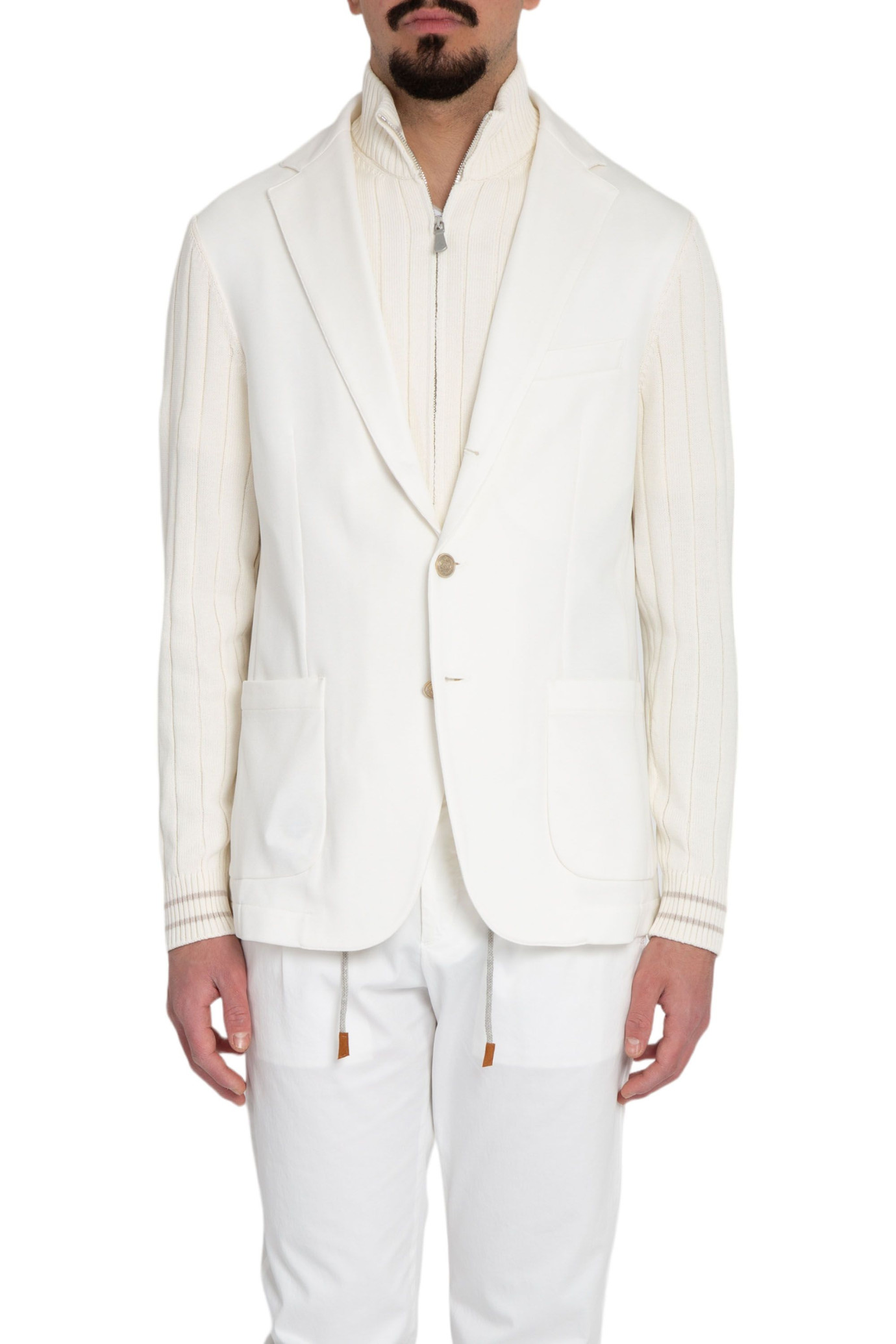 Mixed Fabric Knitted Blazer BIANCO