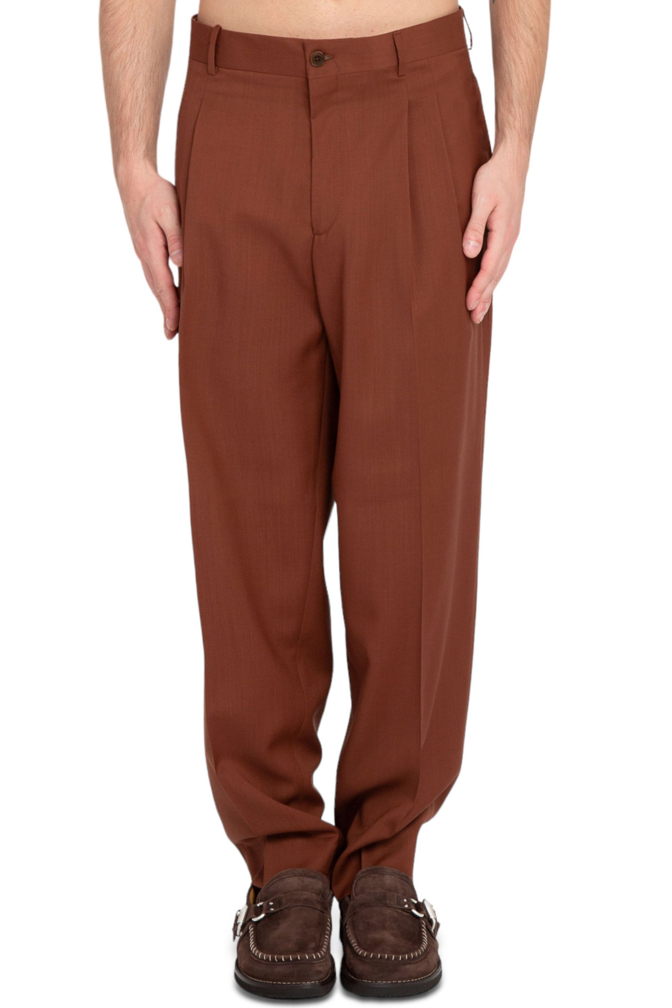 Matteo Double Pleats Pants MARRONE