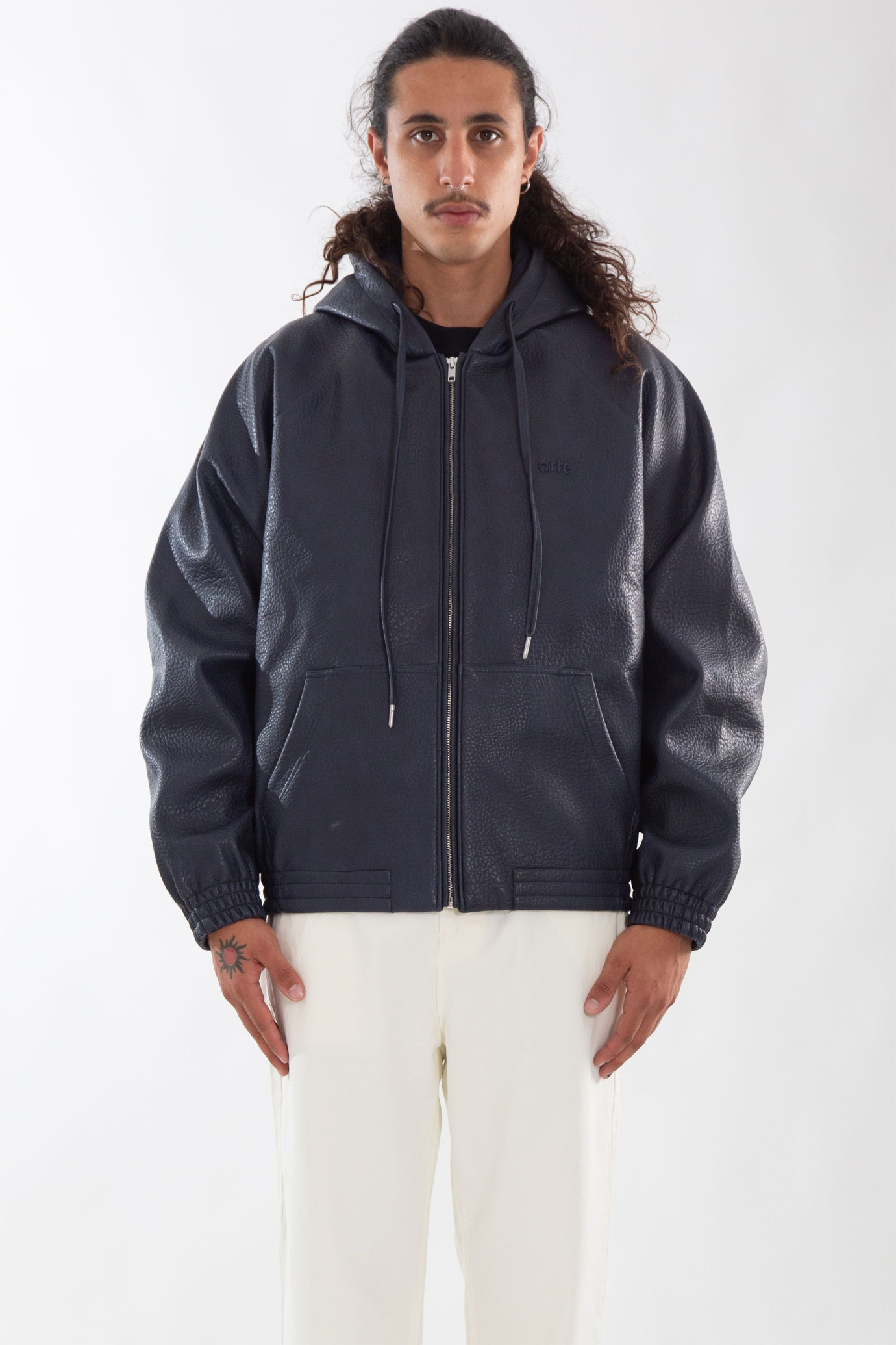 Eco Leather Hooded Jacket BLU