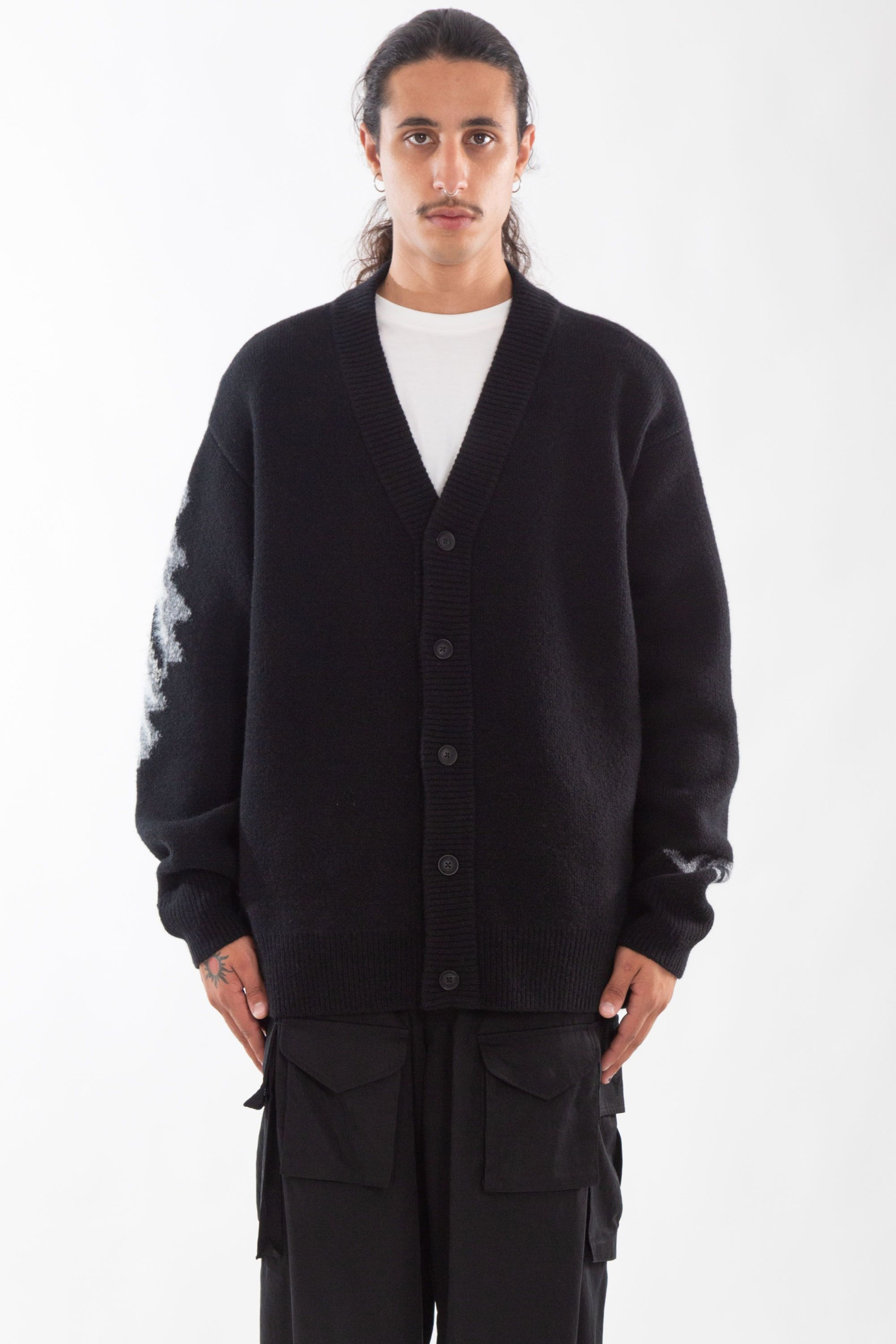 Back Graphic Oversized Knit Cardigan NERO