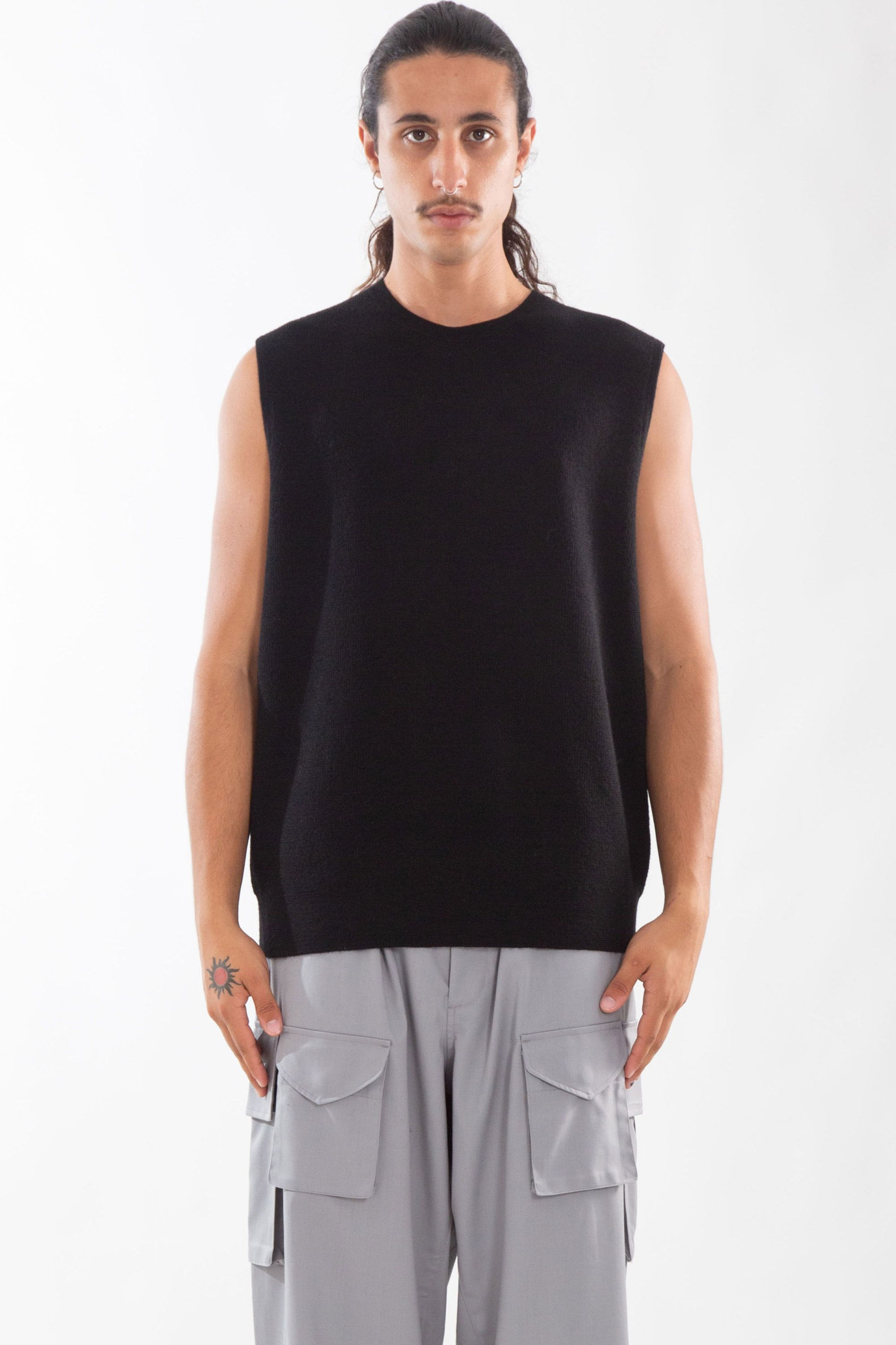 Back Stripes Knit Vest NERO