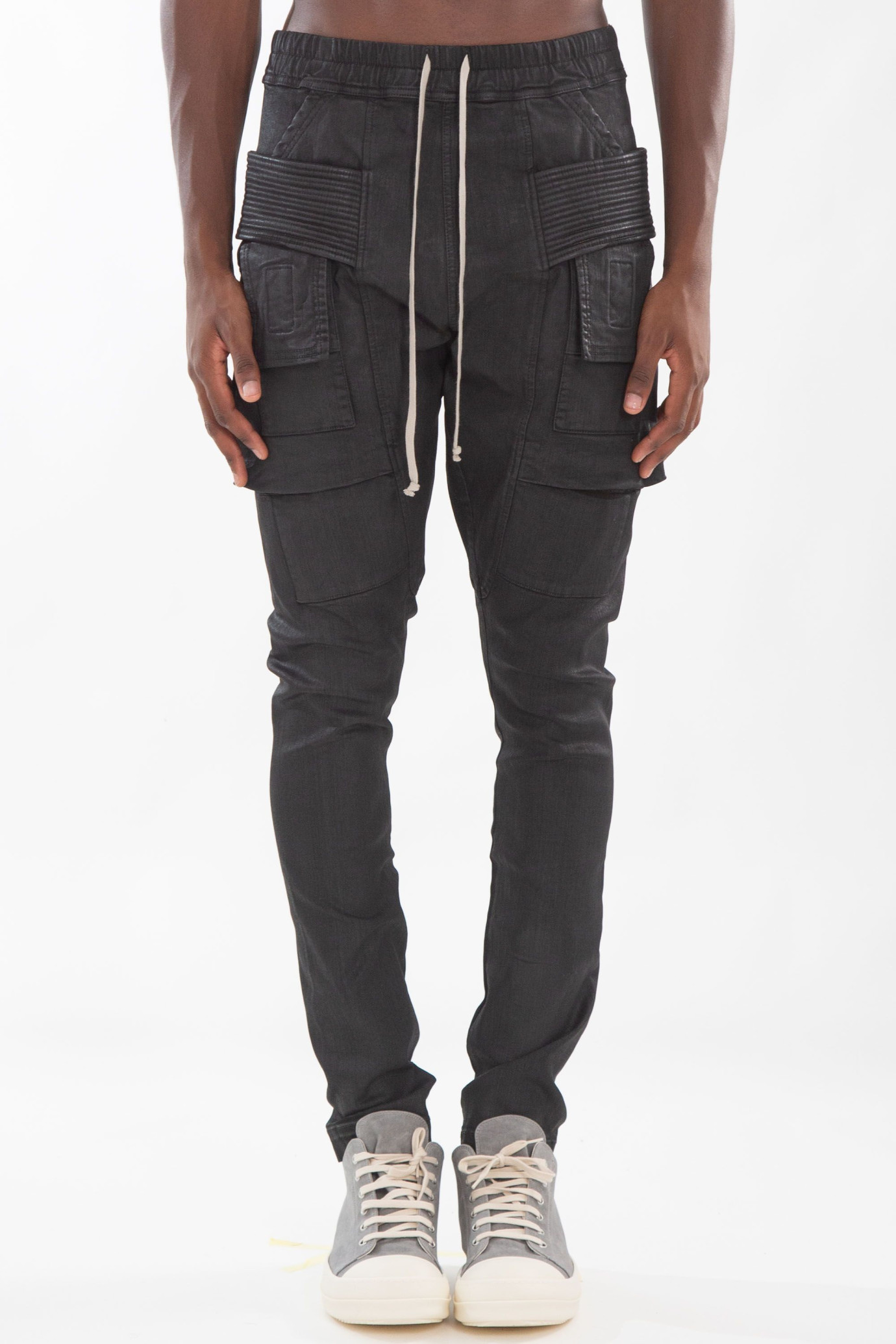 Wax Denim Creatch Cargo Drawstring Pants NERO