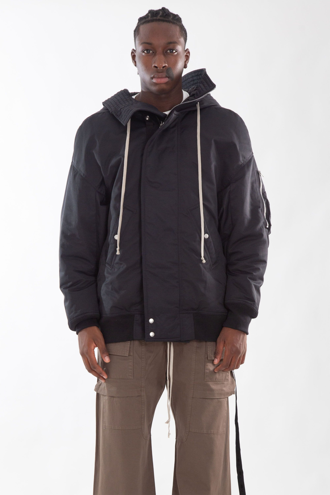 Hooded Long Bomber Jacket NERO