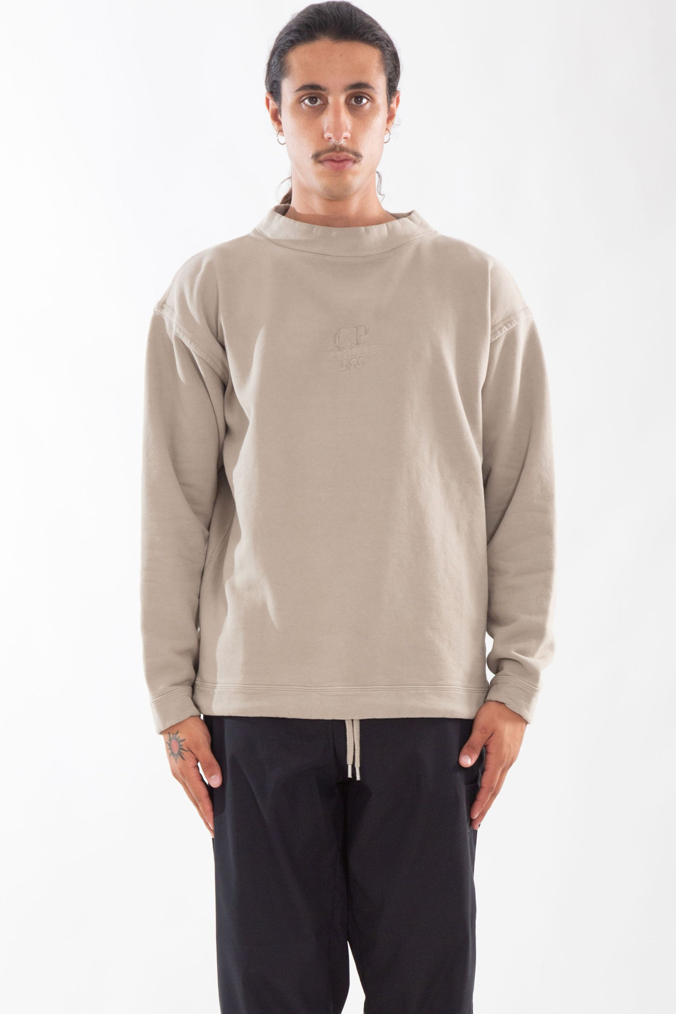 Diagonal Fleece Boxy Funnel Neck Sweatshirt