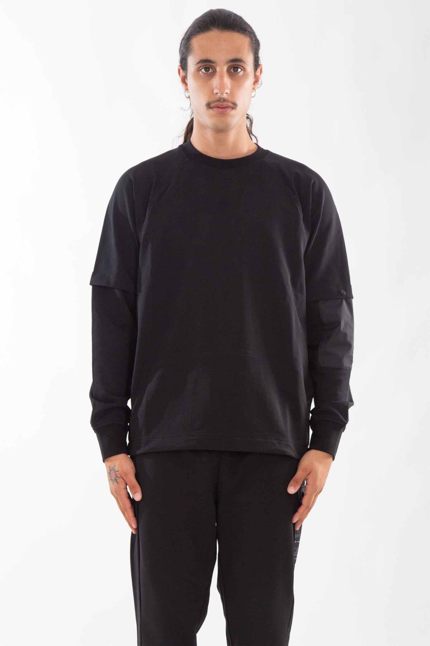 Stretch Fleece Mixed Crew Neck Sweatshirt