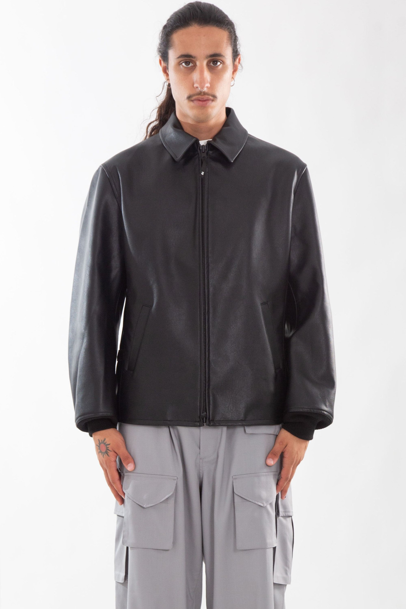 Pleather Bomber Jacket NERO