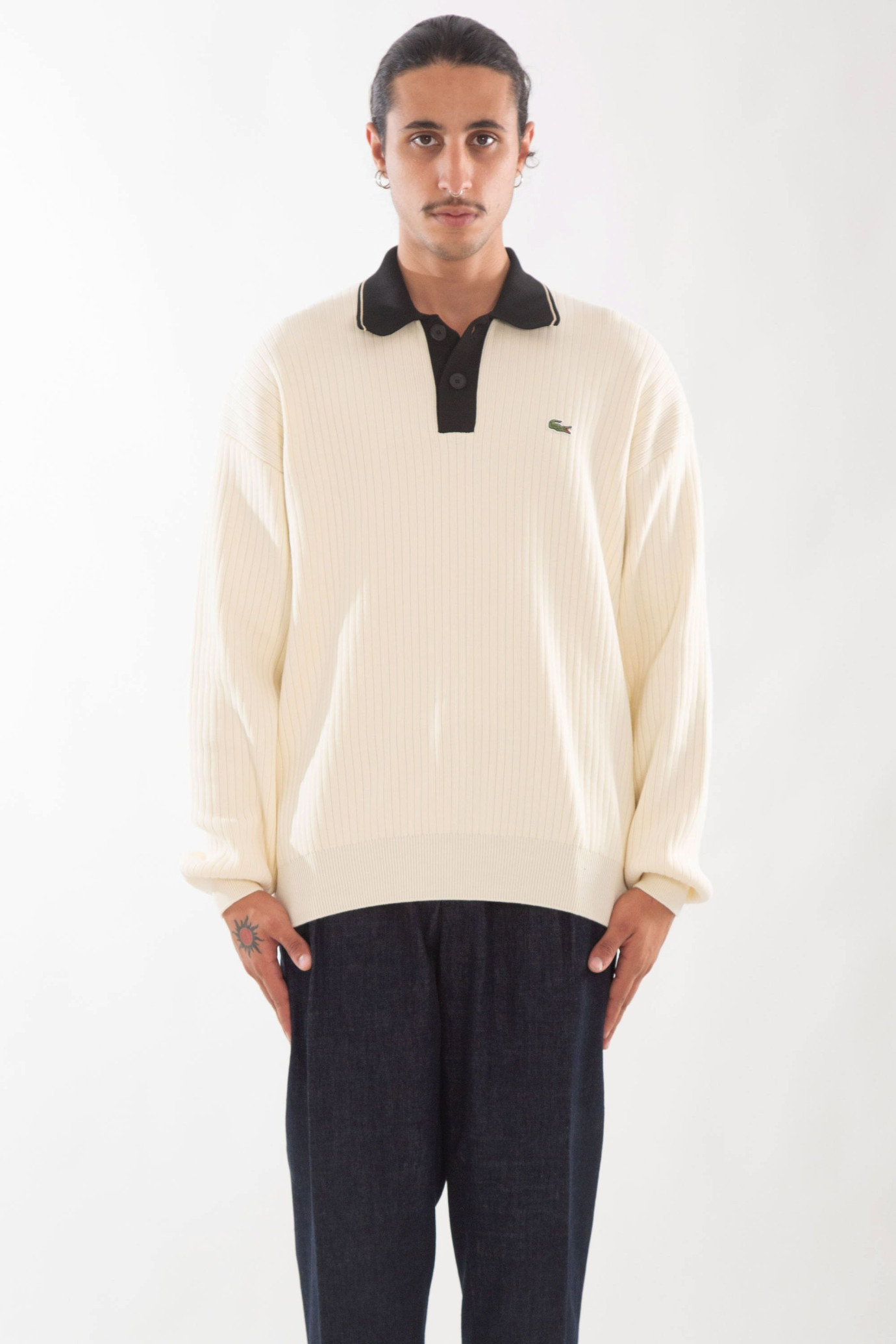 Rib Knit Relaxed Polo Sweater