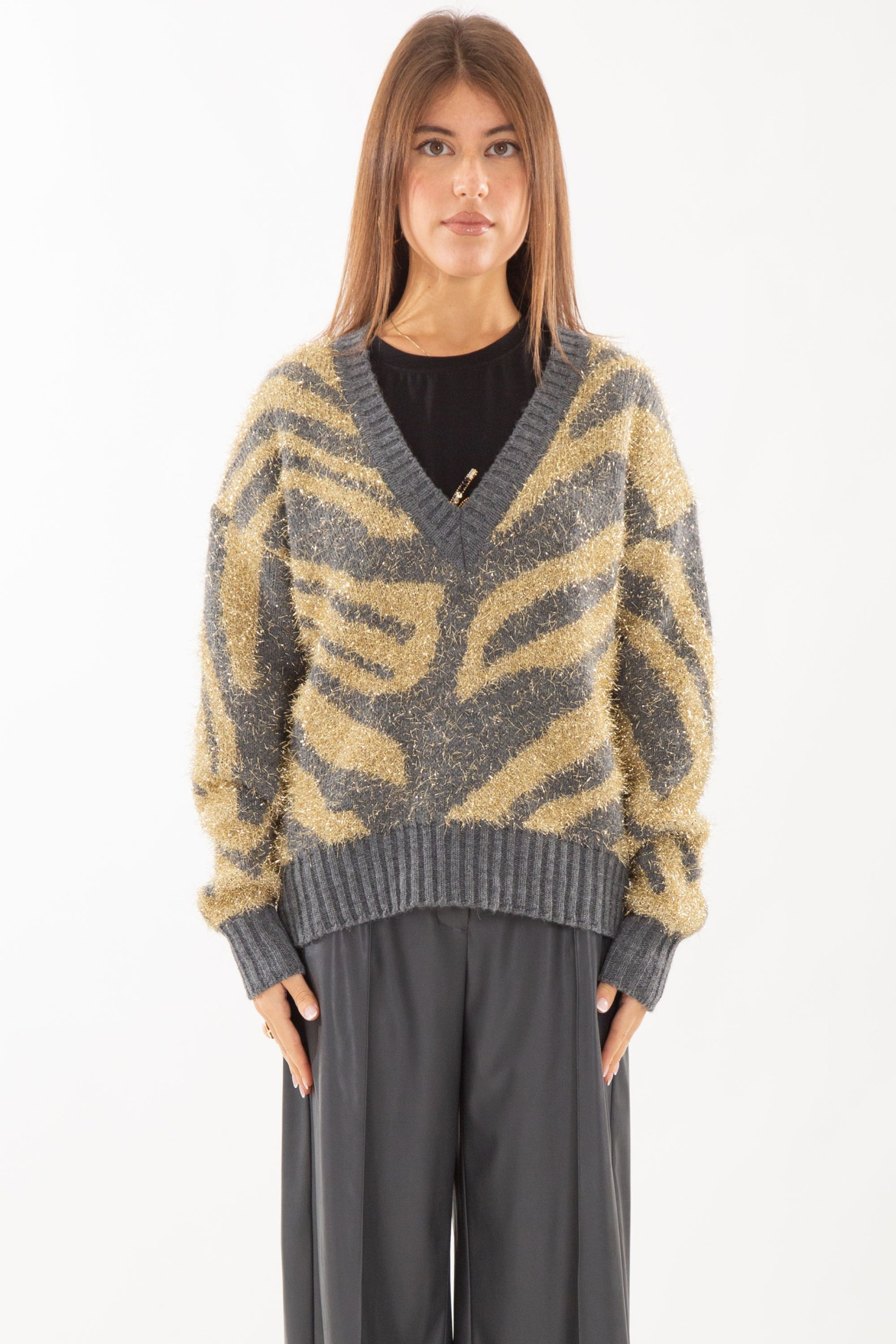 Animalier V-Neck Over Sweater