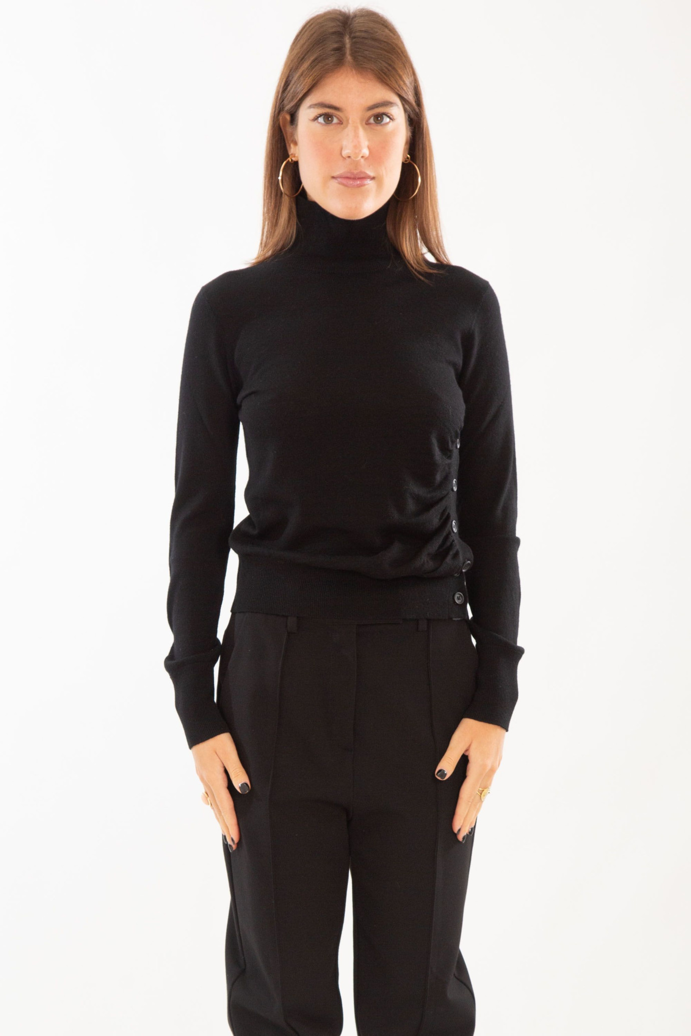 Buccia Side Buttons Turtleneck Sweater