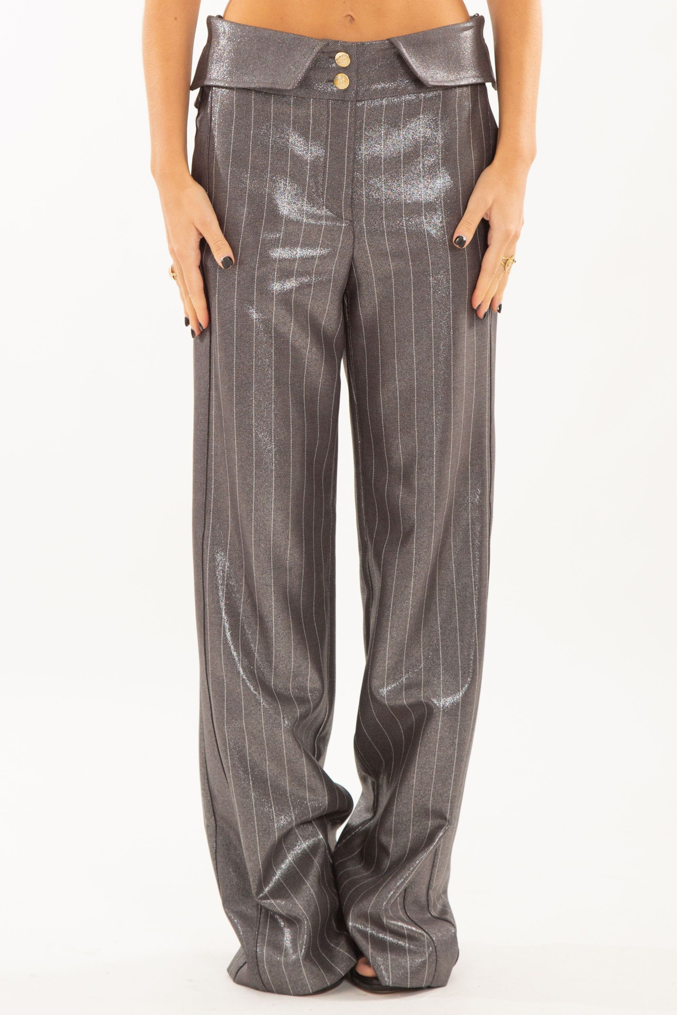 Coated Pinstripe Pants