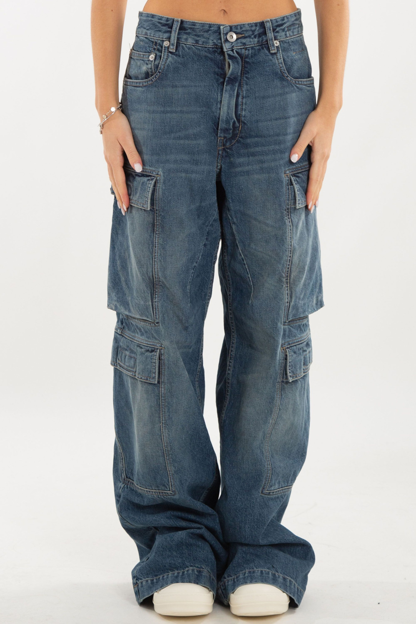 Washed Double Cargo Jeans