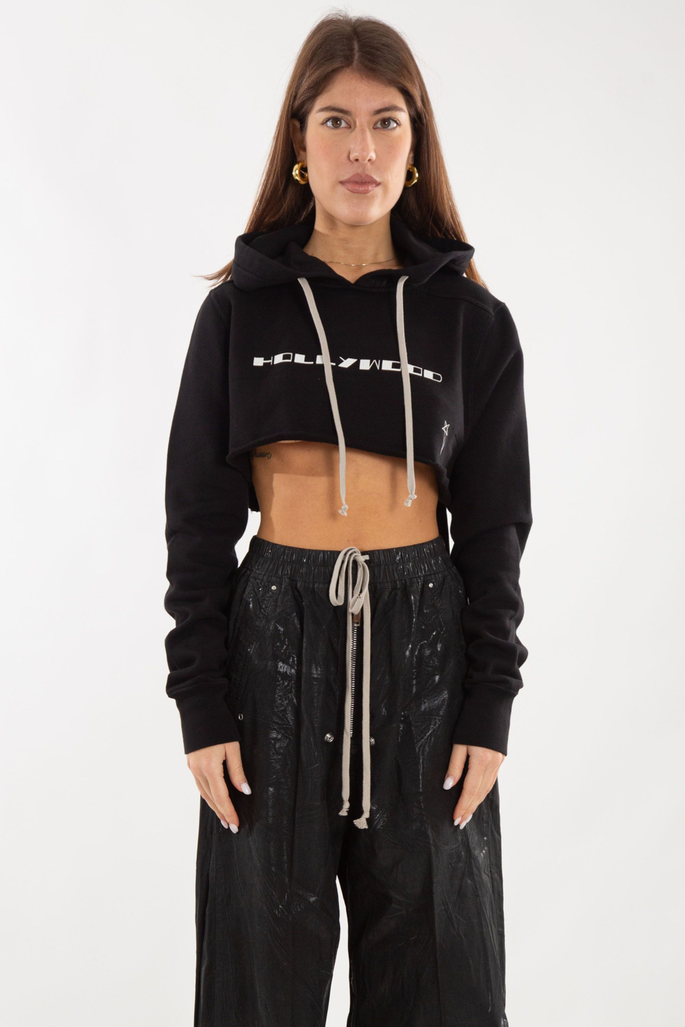 Fleece Cropped Printed Hoodie