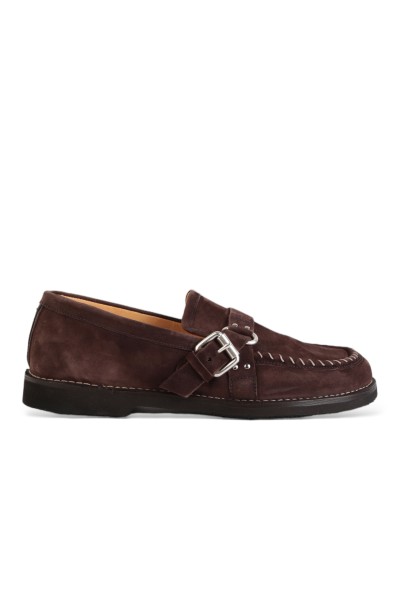 Suede Buckle Loafers - Brown