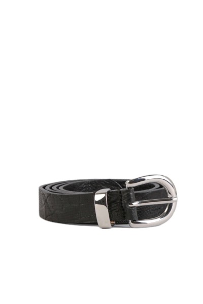 Croc Leather Belt - Black