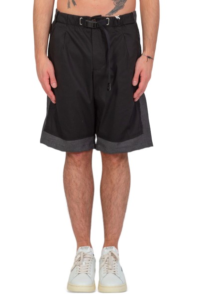Mixed Fabric Shorts - Black