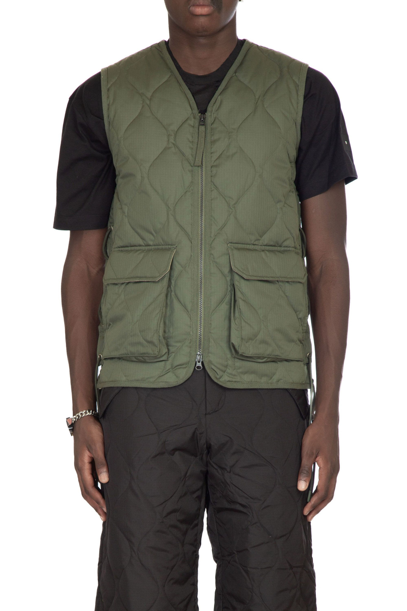 Military Laced V-Neck Down Vest VERDE