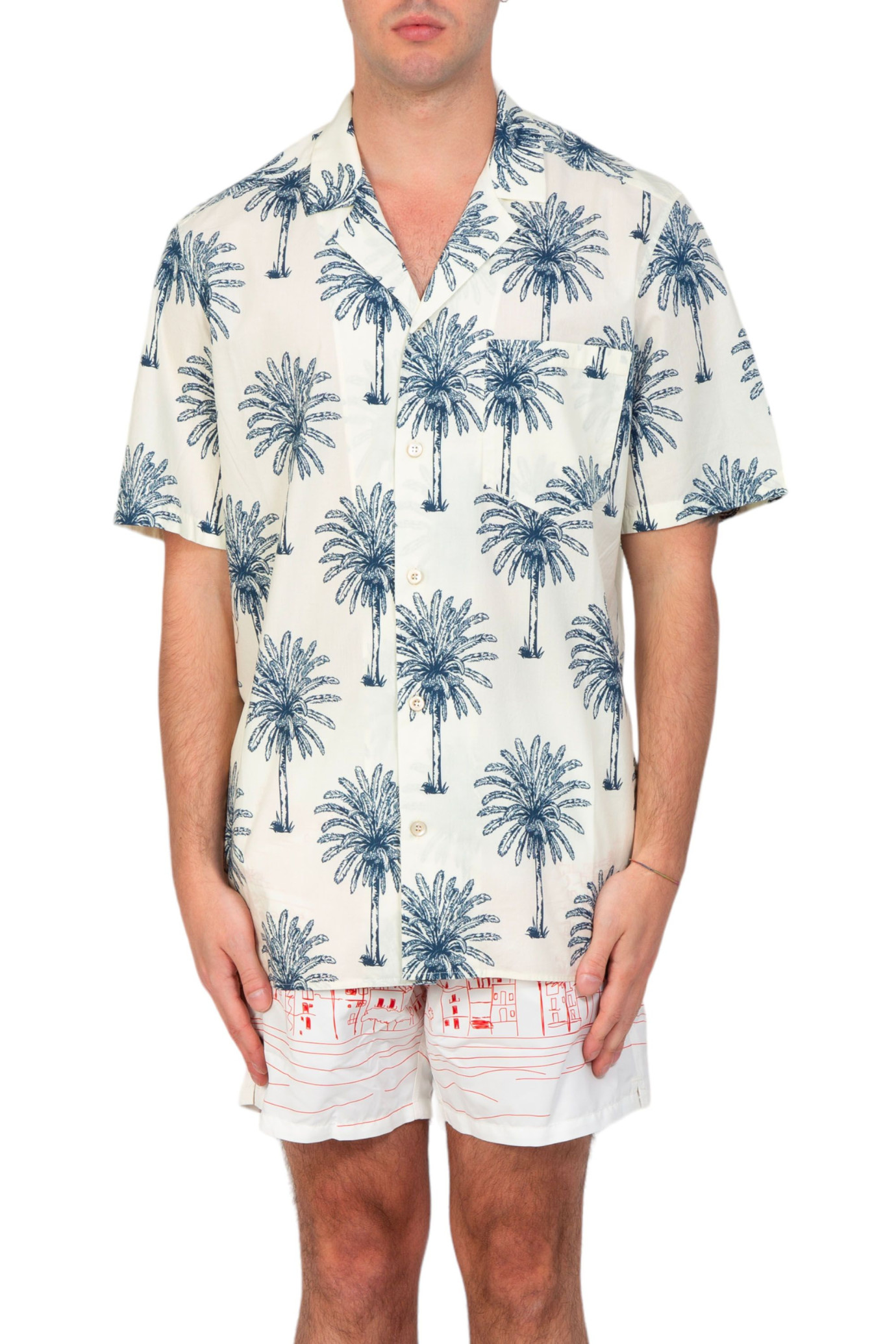 Botanical Palms Bowling Shirt BIANCO